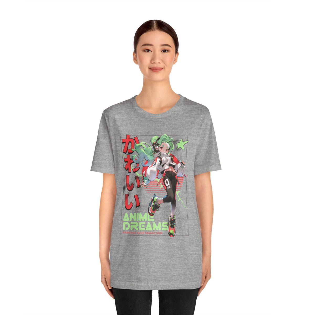 Anime Dreams Kawaii Tee — Neon Retro Anime Girl Graphic T-Shirt