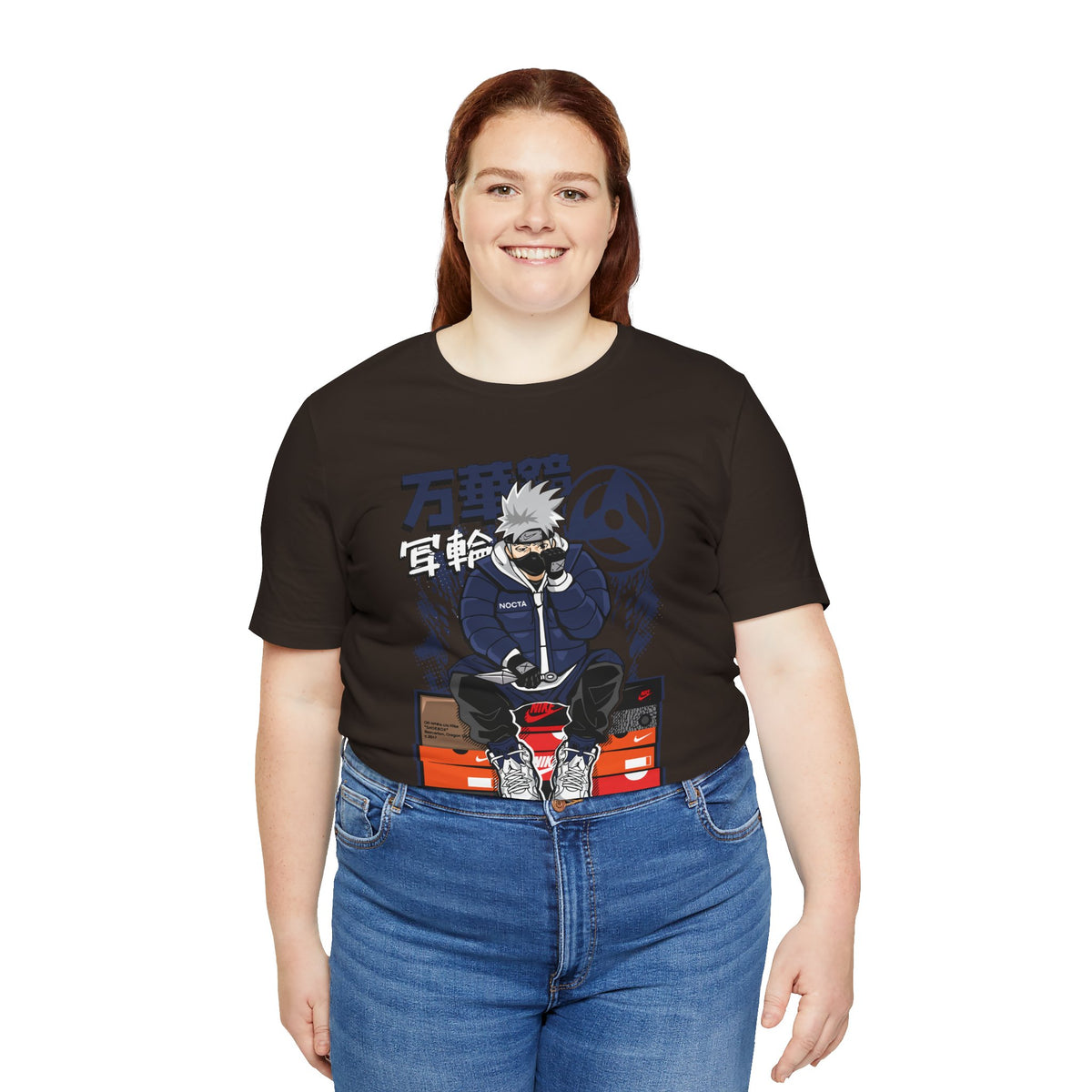 Anime Sneakerhead Tee — Sitting Character on Shoe Boxes with Japanese Text