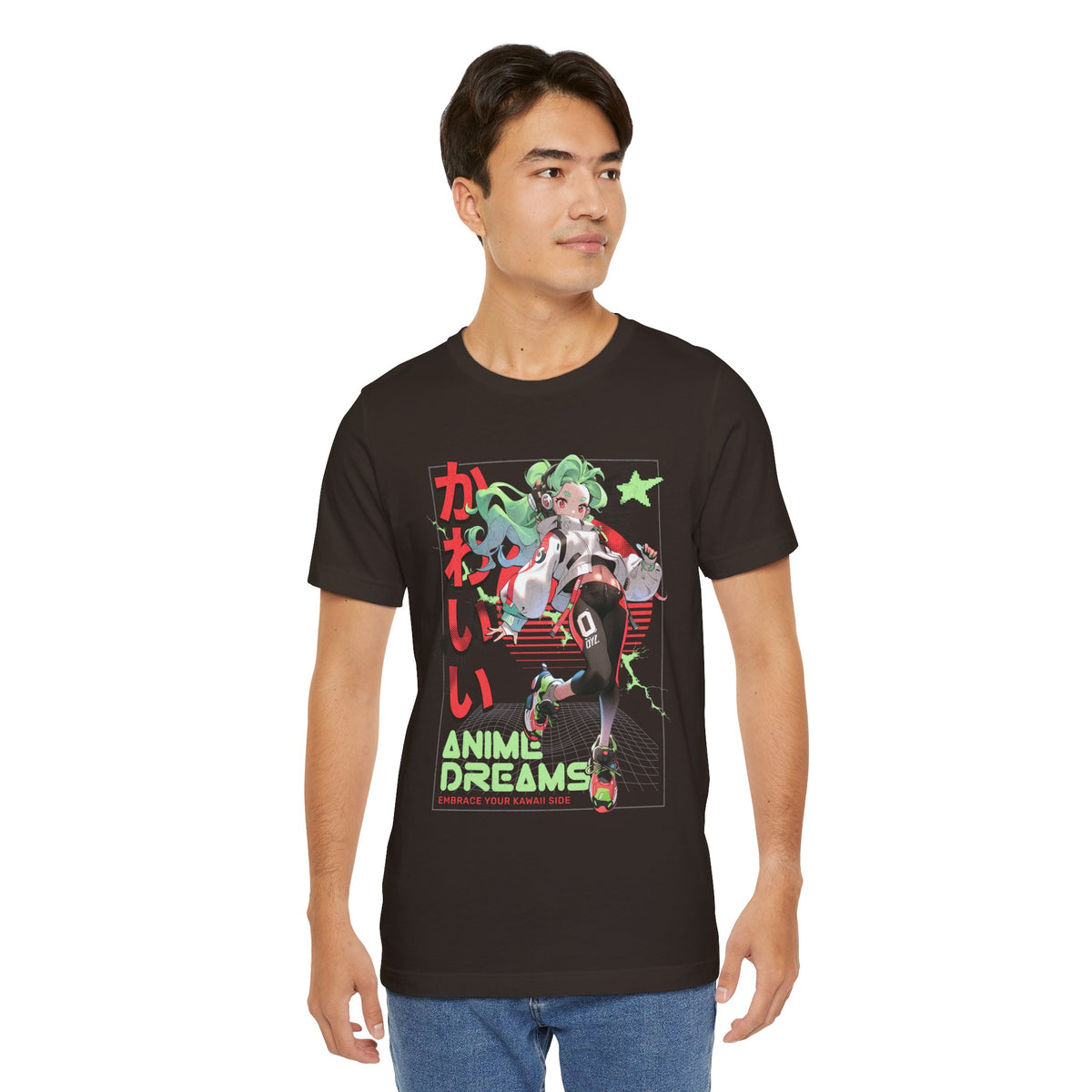 Anime Dreams Kawaii Tee — Neon Retro Anime Girl Graphic T-Shirt