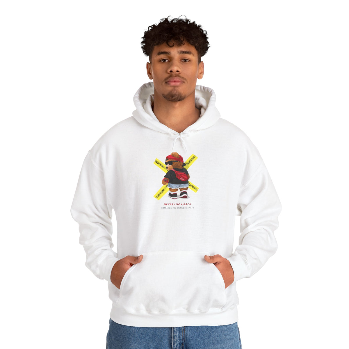 Hockey Bear Graphic Hoodie — 'Never Give Up' Cozy Skate Sweatshirt