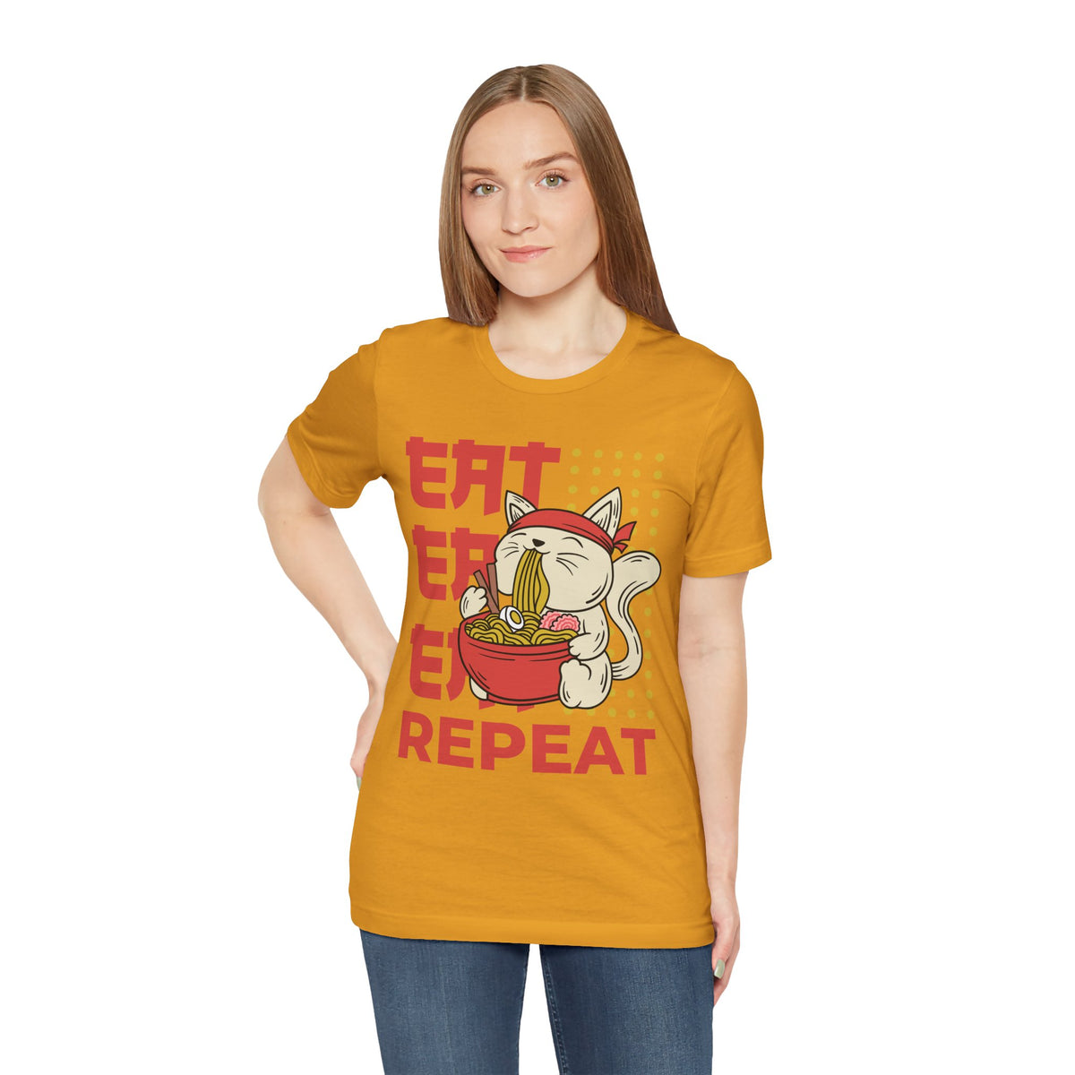 Ramen Cat Tee — "Eat Sleep Repeat" Cute Noodle Lover T-Shirt