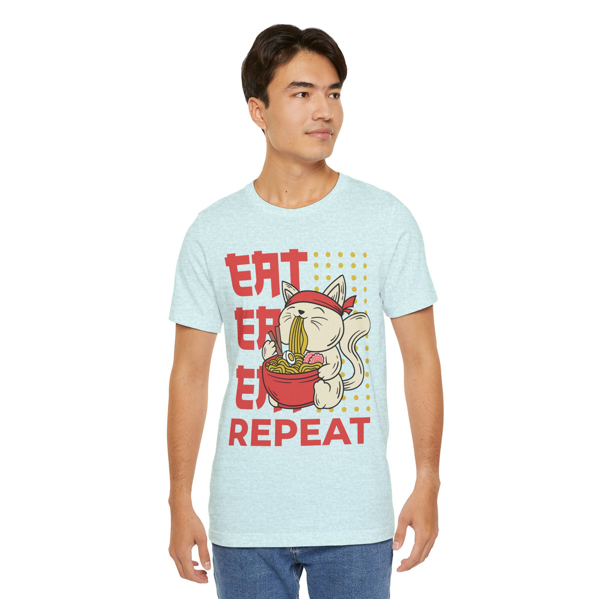 Ramen Cat Tee — "Eat Sleep Repeat" Cute Noodle Lover T-Shirt