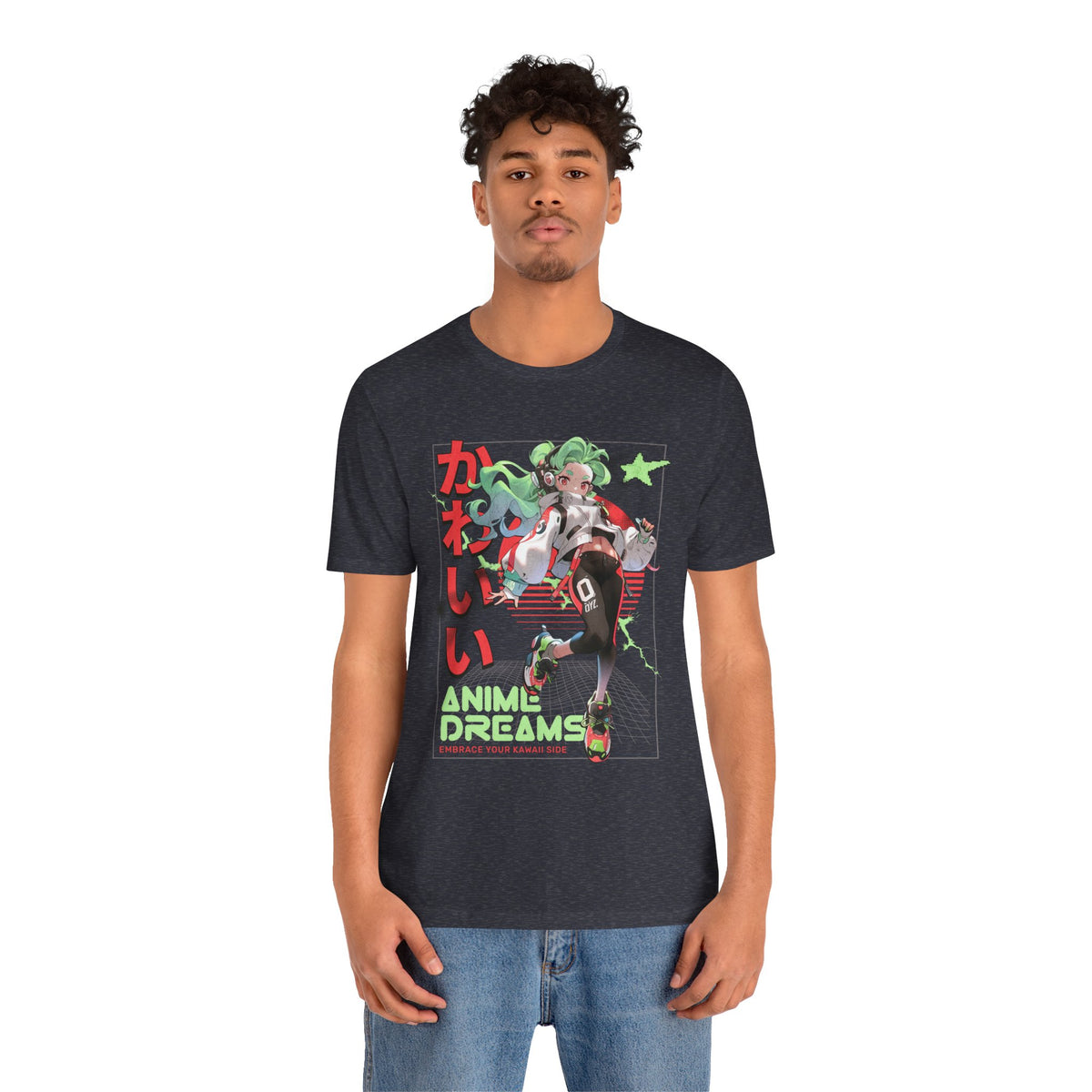 Anime Dreams Kawaii Tee — Neon Retro Anime Girl Graphic T-Shirt