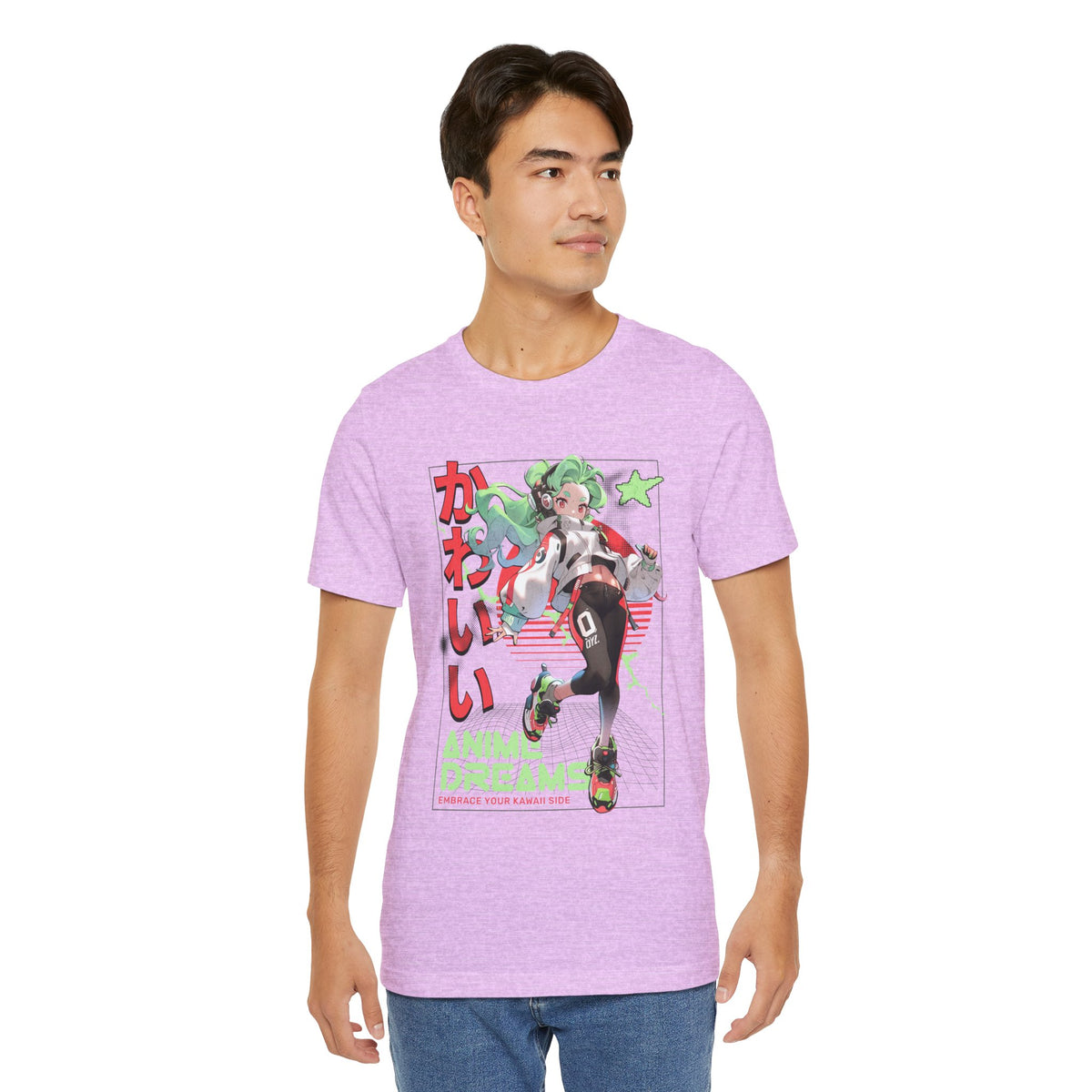 Anime Dreams Kawaii Tee — Neon Retro Anime Girl Graphic T-Shirt