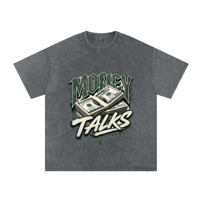 Money Talks Snow-Washed Cotton Graphic Tee