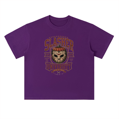Slasher University Horror Mask Graphic Drop Shoulder Tee