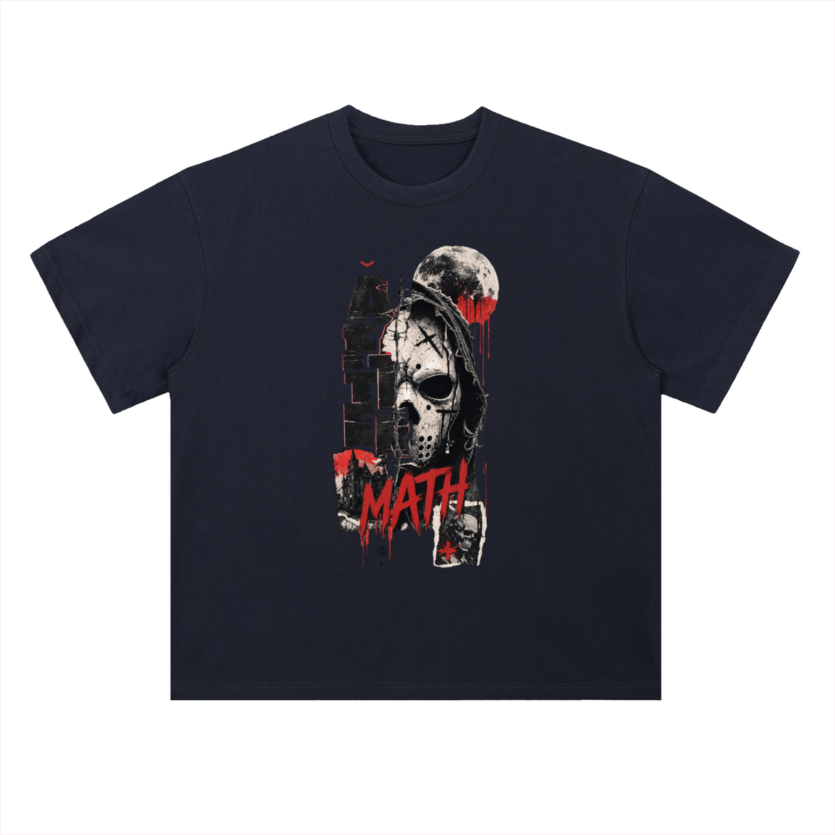 Aftermath Skull and Moon Grunge Graphic Drop Shoulder Tee