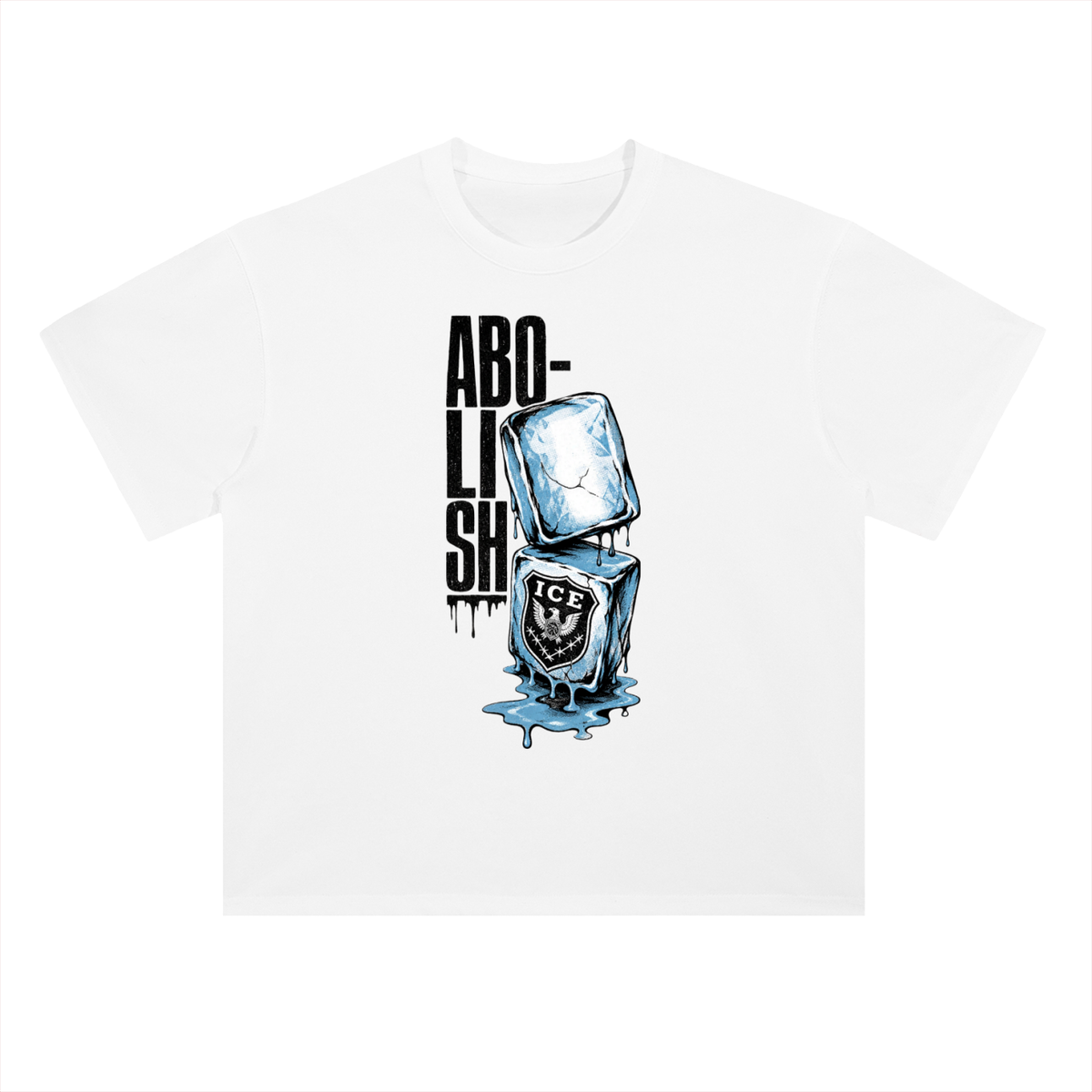Abolish ICE Melting Ice Cube Graphic Drop Shoulder Tee
