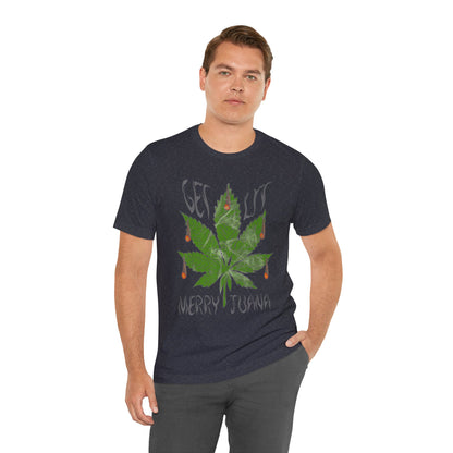 Merry Tijuana Cannabis Leaf Tee — 'Get Lit' Holiday Marijuana T-Shirt