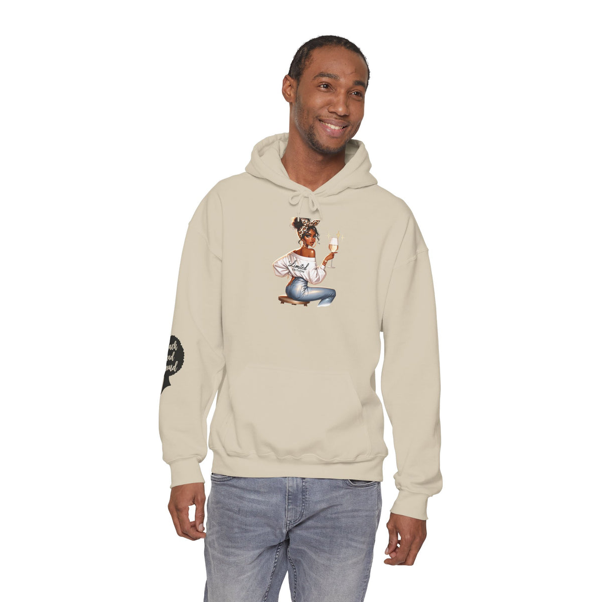Cozy Chick Hoodie — Fashionable Woman Relaxing with Coffee Graphic Hooded Sweatshirt