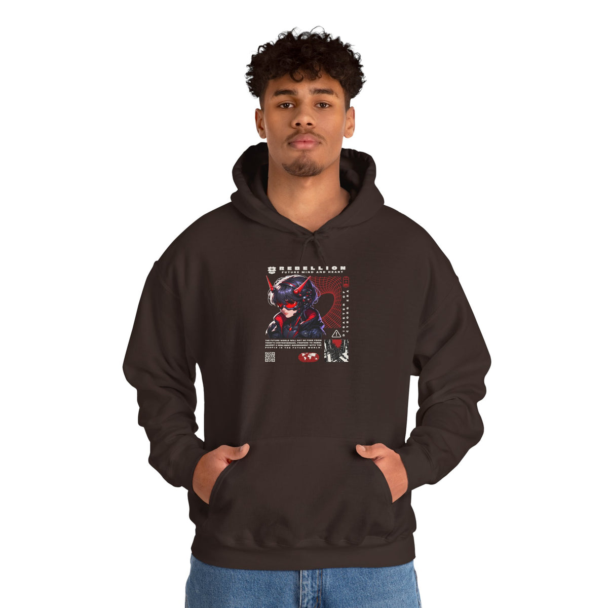 Cyber Samurai Hoodie — Futuristic Red Oni Graphic Pullover