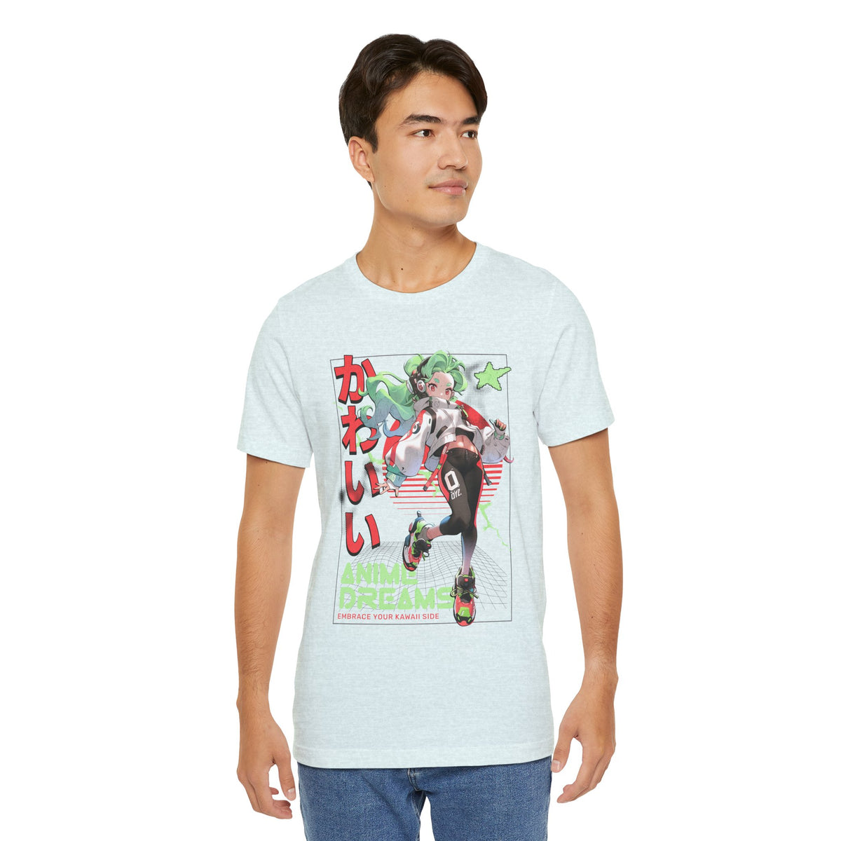 Anime Dreams Kawaii Tee — Neon Retro Anime Girl Graphic T-Shirt