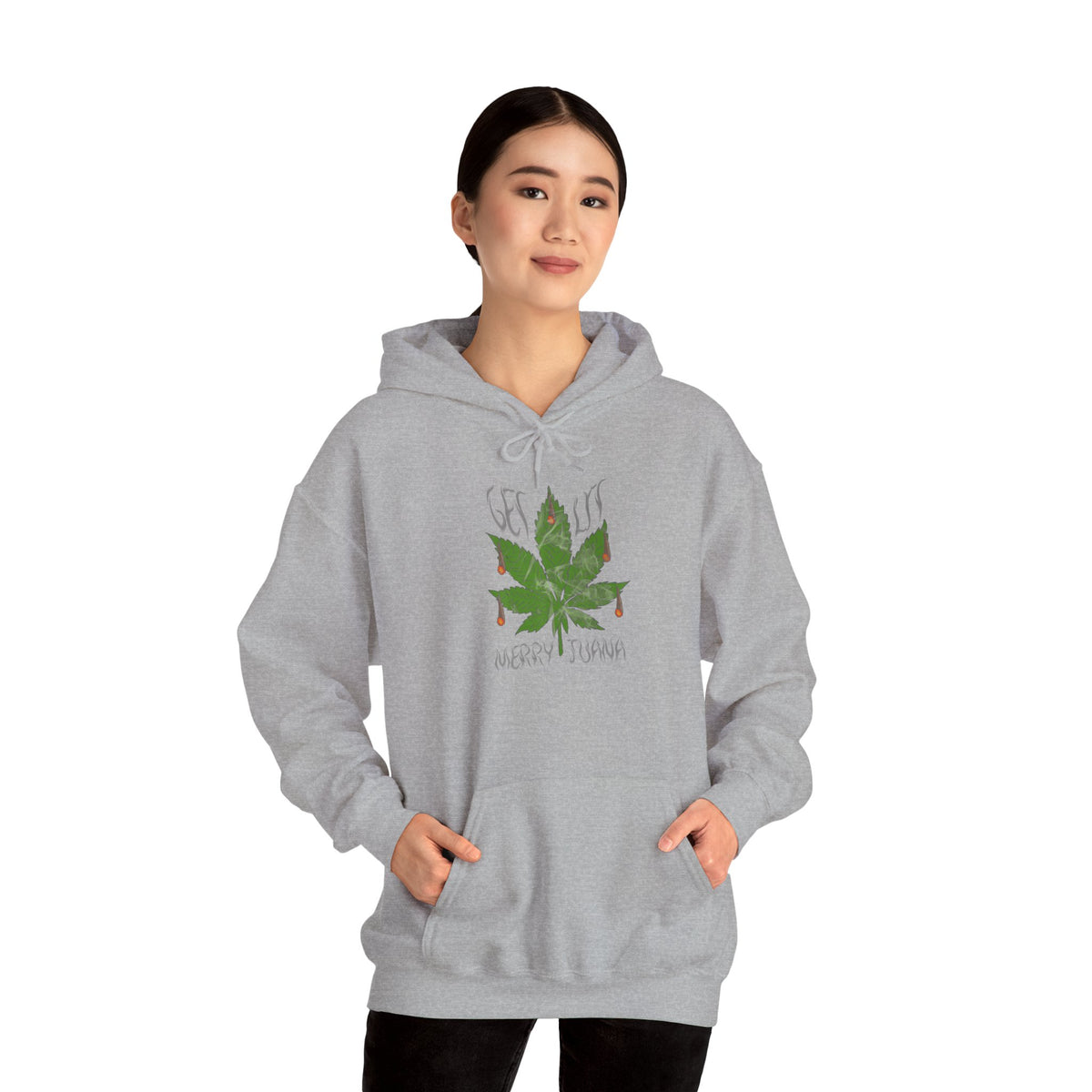 Cannabis Leaf Hoodie - "Get High" Retro Green Graphic Pullover