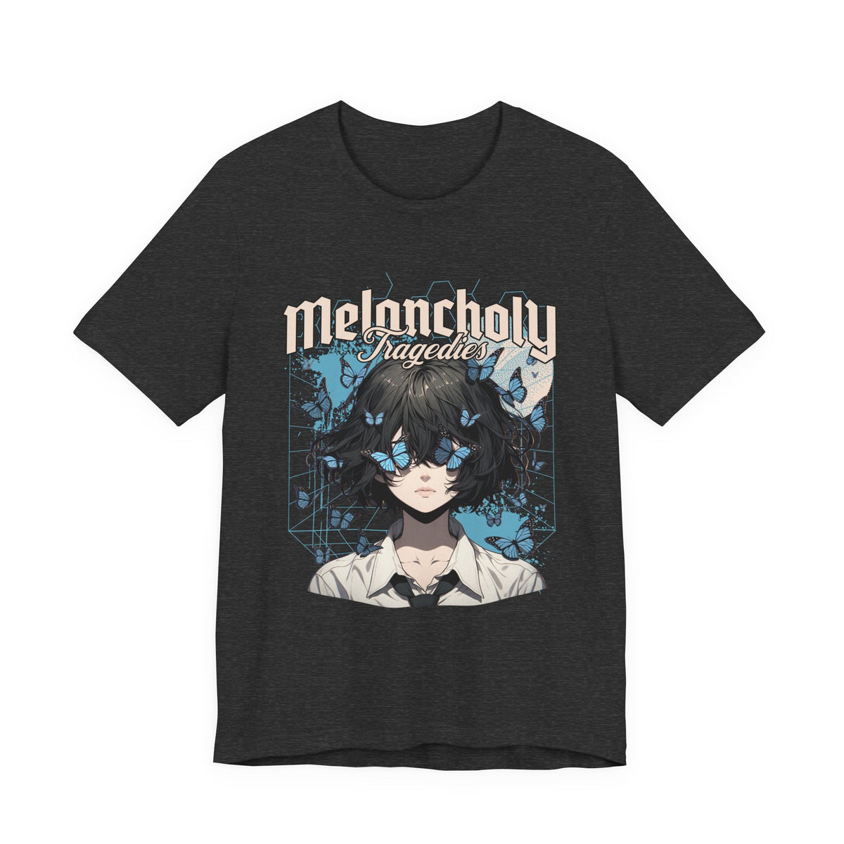 Melancholy Tragedia Anime Tee — Blue Butterflies Graphic T-Shirt