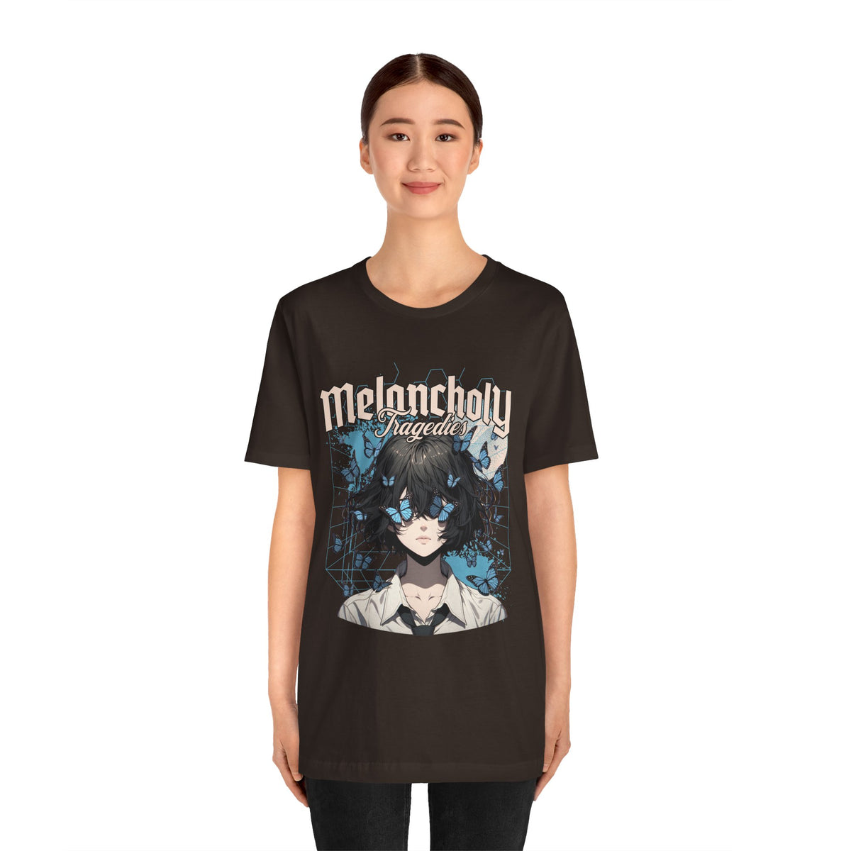 Melancholy Tragedia Anime Tee — Blue Butterflies Graphic T-Shirt