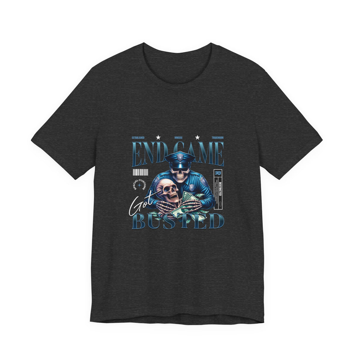 Endgame Got Busted Tee — Police Skull Graphic T-Shirt