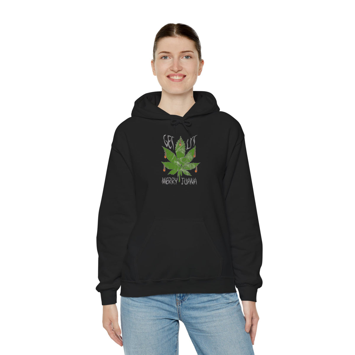 Cannabis Leaf Hoodie - "Get High" Retro Green Graphic Pullover