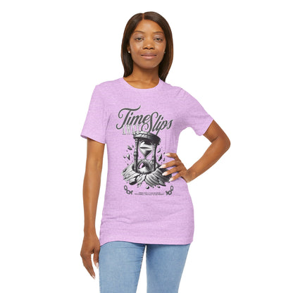 Time Slips Hourglass T‑Shirt — Vintage Black & White Graphic Tee