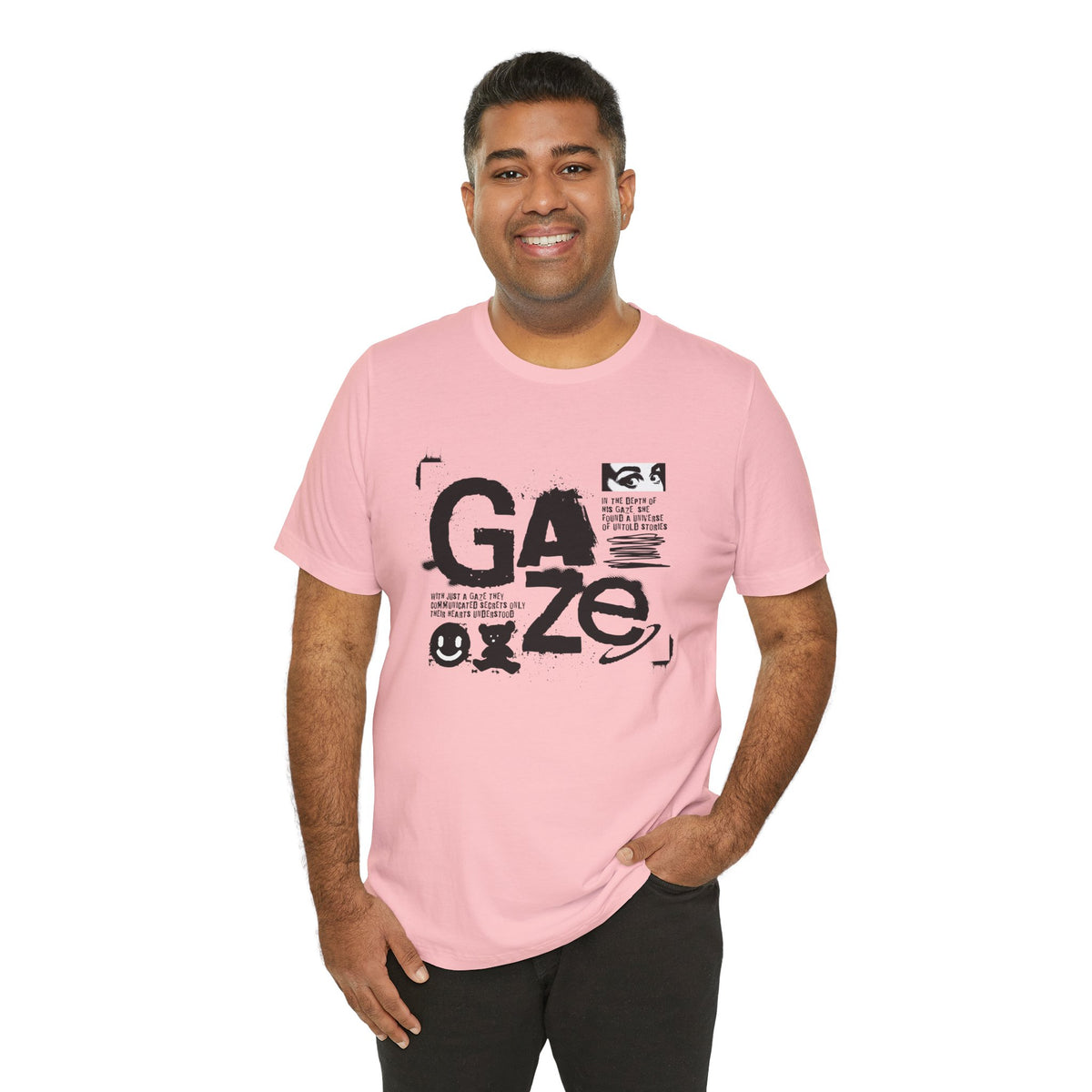 Gaze Typography Graphic Tee — Abstract Monochrome Text Art T-Shirt