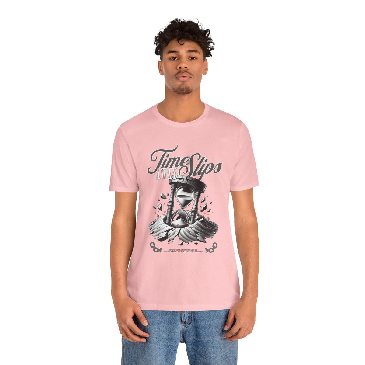 Time Slips Hourglass T‑Shirt — Vintage Black & White Graphic Tee