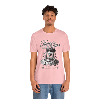 Time Slips Hourglass T‑Shirt — Vintage Black & White Graphic Tee
