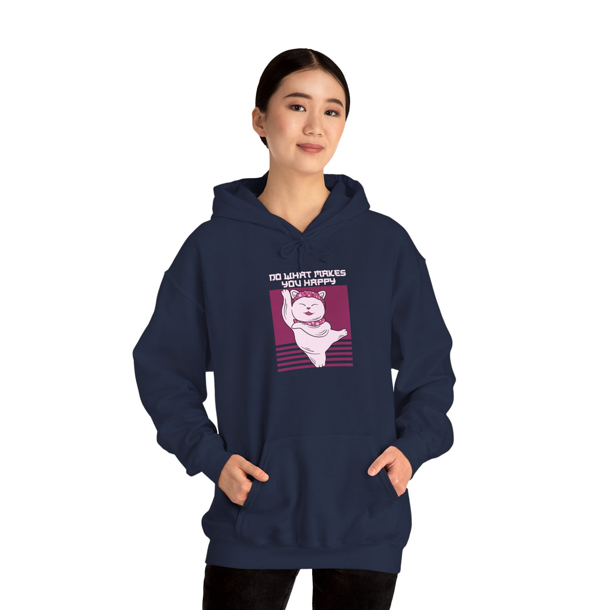 Hoodie — Retro Pink Cat 'Do What Makes You Happy' Graphic Sweatshirt