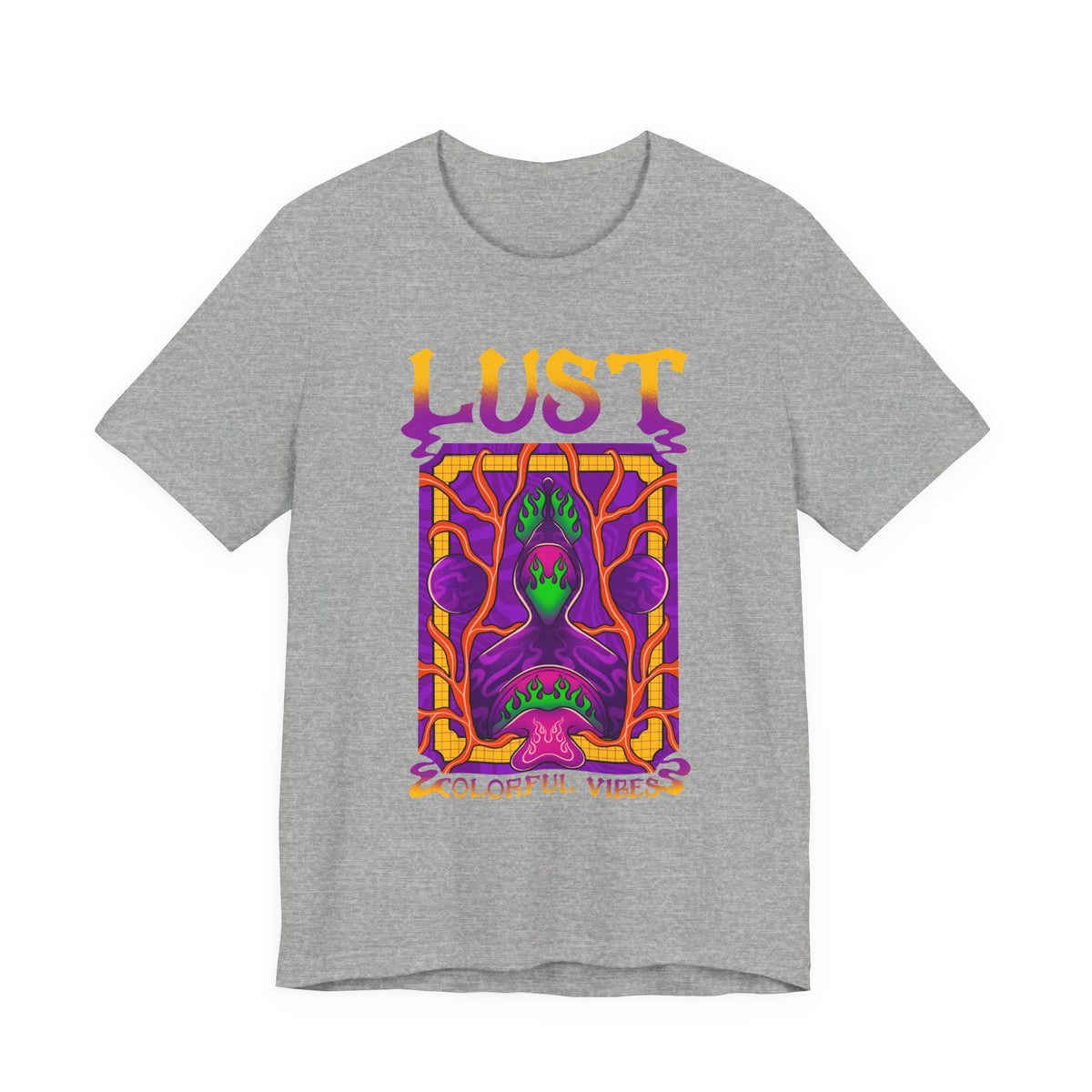 Lust Colorful Vibes Graphic Tee — Psychedelic Tarot-Inspired T-Shirt