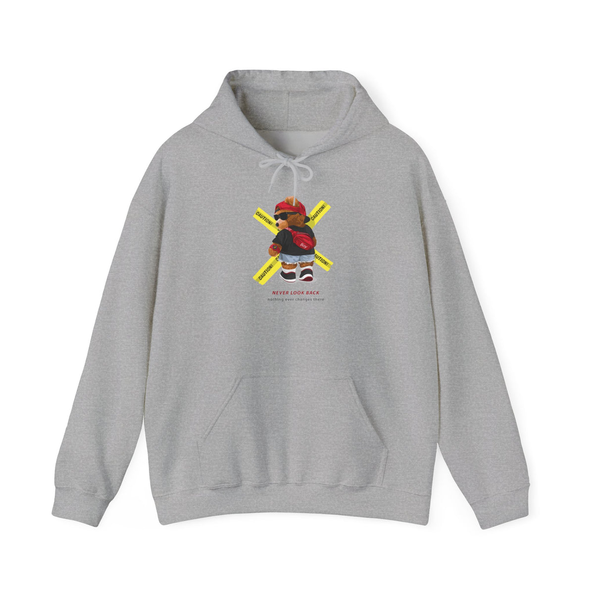 Hockey Bear Graphic Hoodie — 'Never Give Up' Cozy Skate Sweatshirt