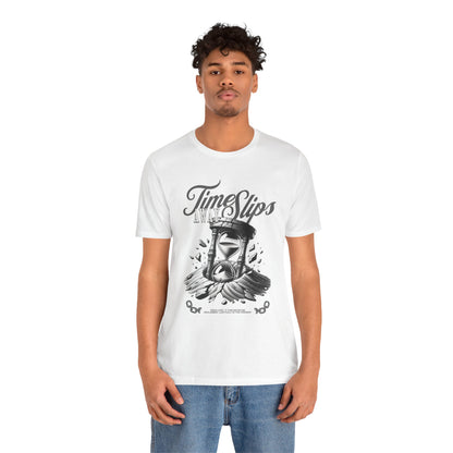 Time Slips Hourglass T‑Shirt — Vintage Black & White Graphic Tee