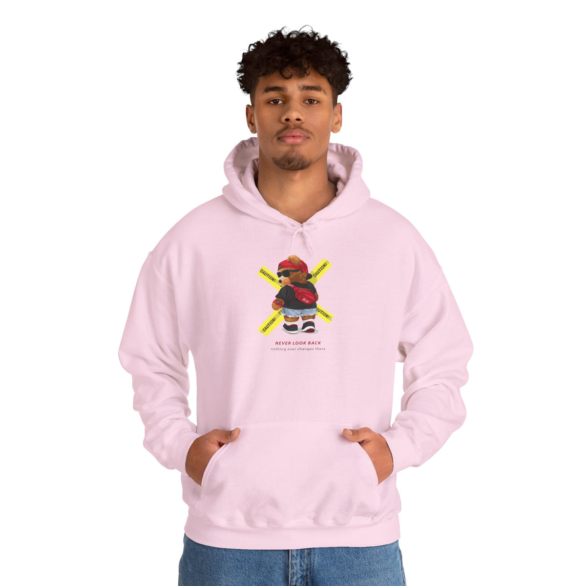 Hockey Bear Graphic Hoodie — 'Never Give Up' Cozy Skate Sweatshirt