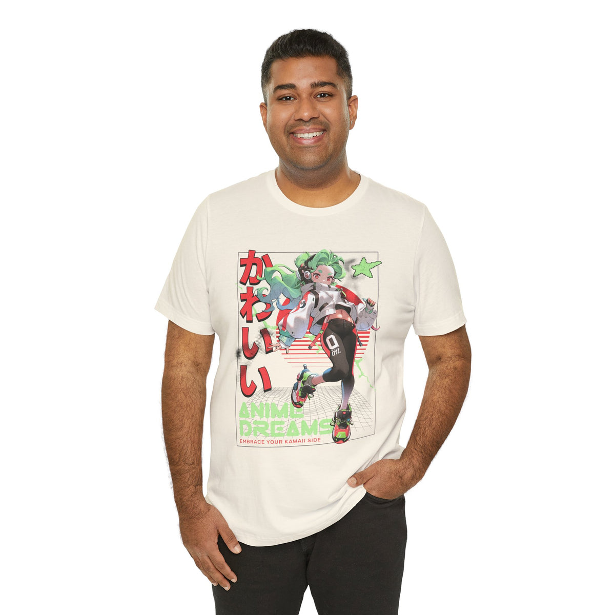 Anime Dreams Kawaii Tee — Neon Retro Anime Girl Graphic T-Shirt