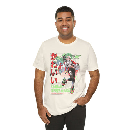 Anime Dreams Kawaii Tee — Neon Retro Anime Girl Graphic T-Shirt