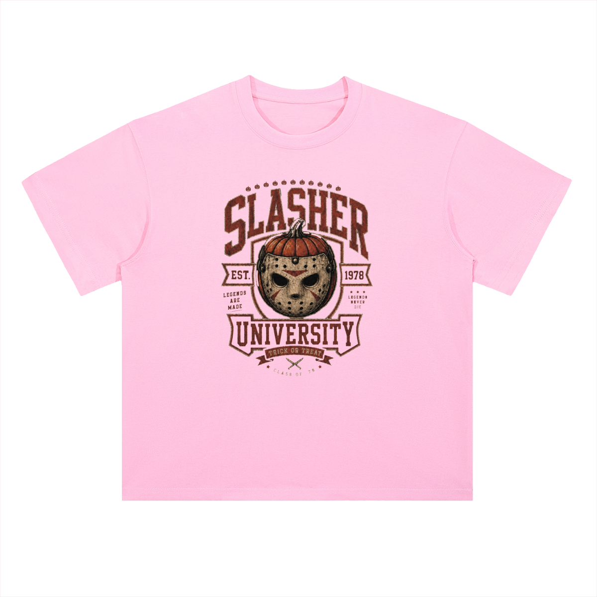 Slasher University Horror Mask Graphic Drop Shoulder Tee