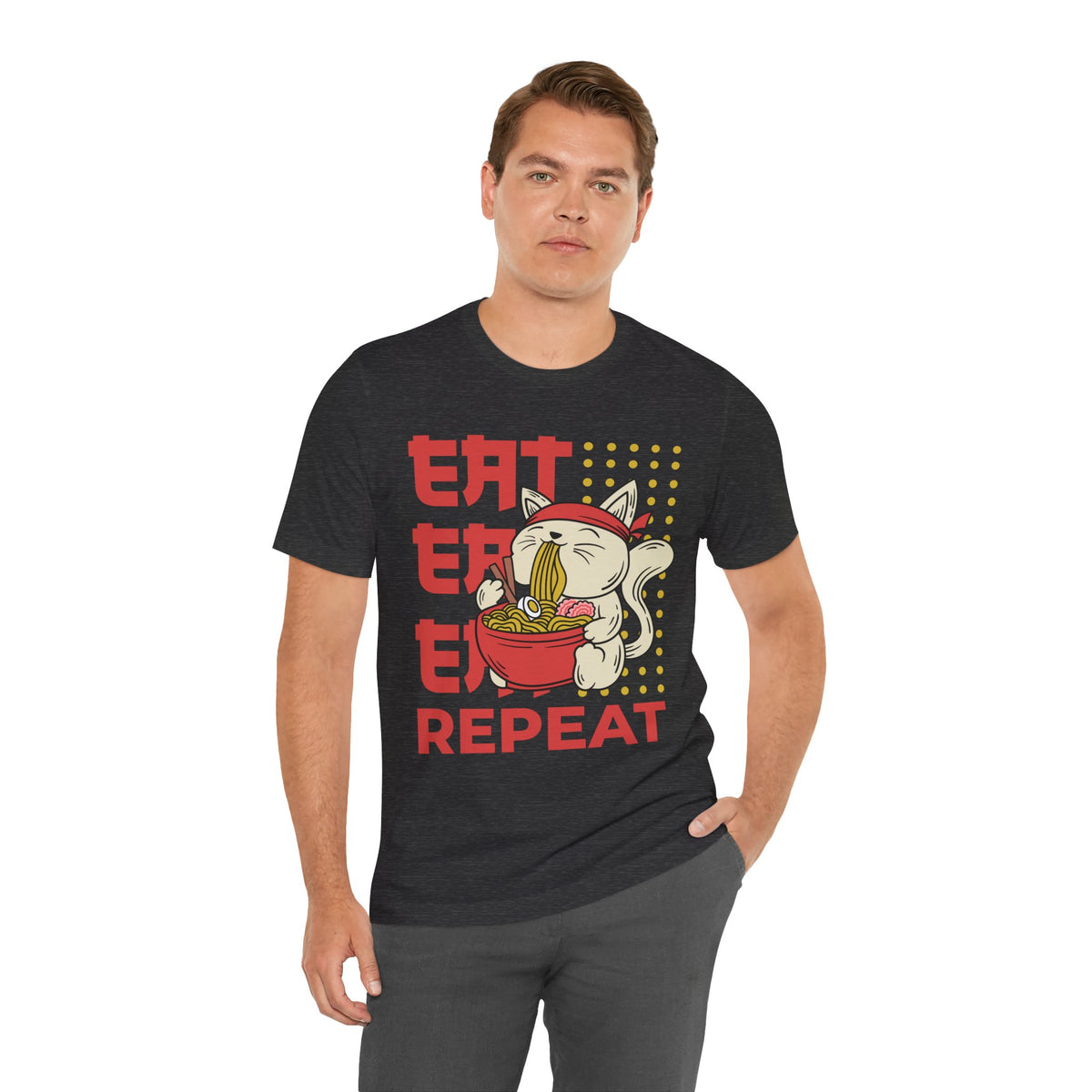 Ramen Cat Tee — "Eat Sleep Repeat" Cute Noodle Lover T-Shirt