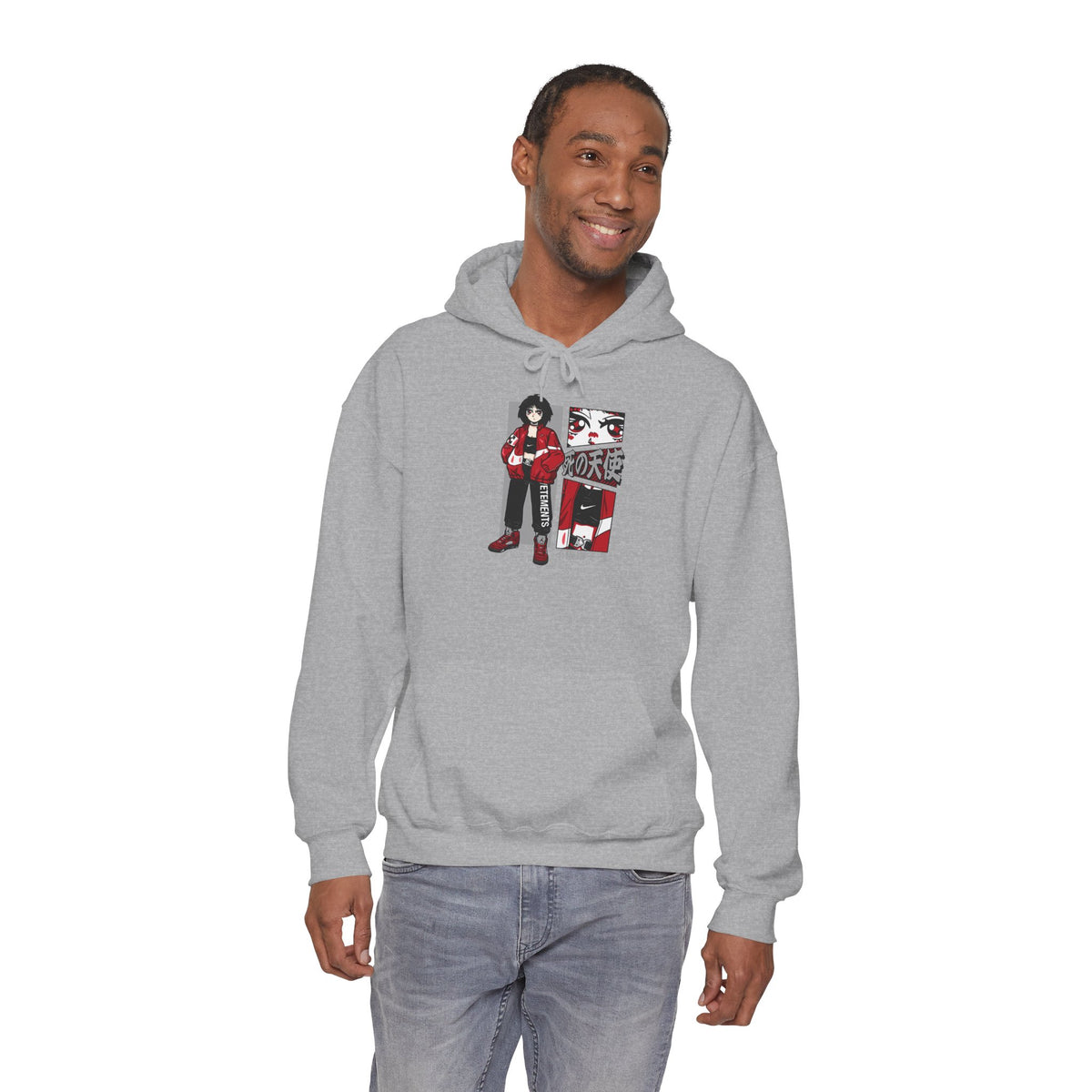 Anime Streetwear Red-Jacket Angel Hooded Sweatshirt