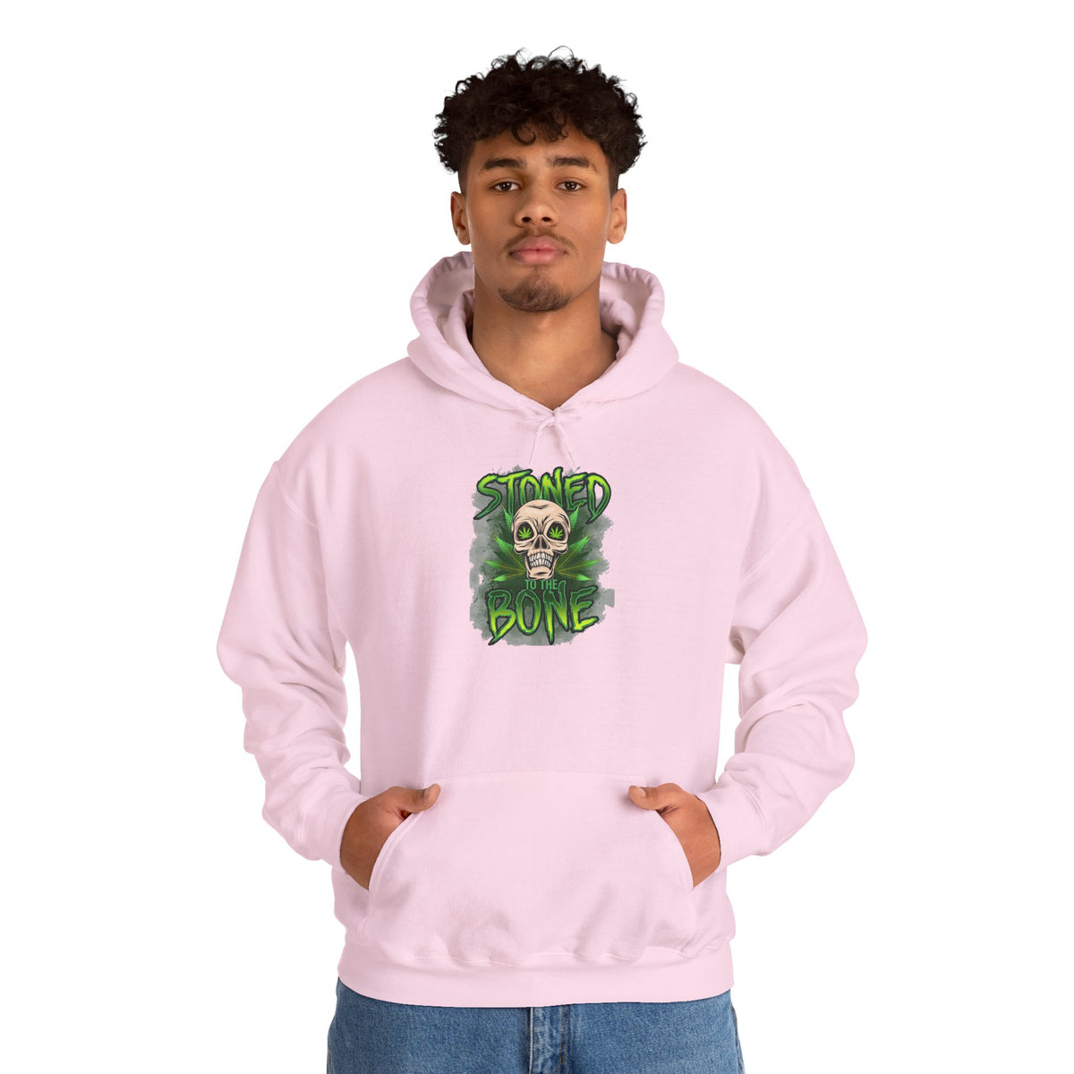 Skull 'Stoned Bone' Hoodie – Green Cannabis Skull Graphic Pullover