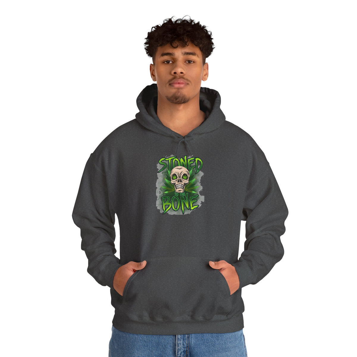 Skull 'Stoned Bone' Hoodie – Green Cannabis Skull Graphic Pullover