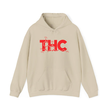 THC Molecule Hoodie – Red Chemistry Logo Cannabis Sweatshirt