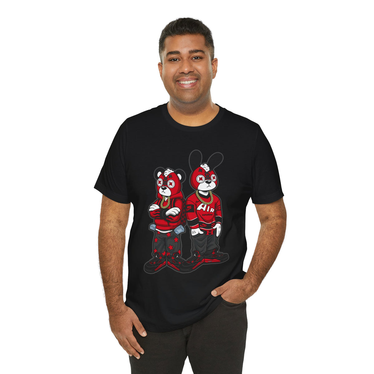Streetwear Cartoon Bear & Bunny Tee — Hip Hop Graphic T-Shirt