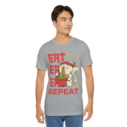 Ramen Cat Tee — "Eat Sleep Repeat" Cute Noodle Lover T-Shirt
