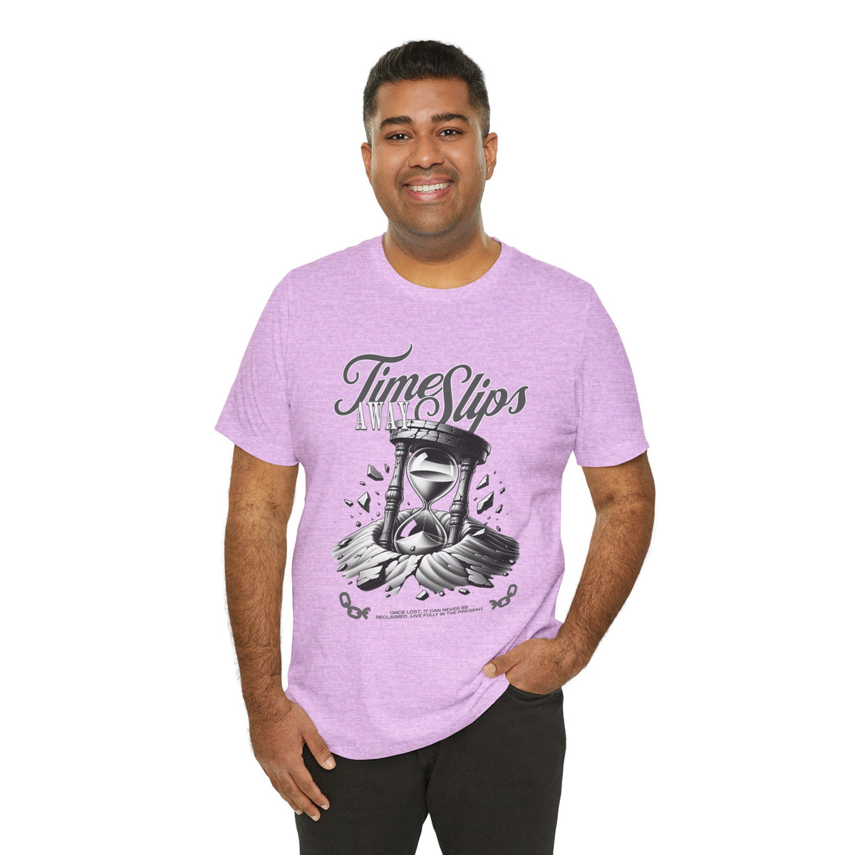 Time Slips Hourglass T‑Shirt — Vintage Black & White Graphic Tee