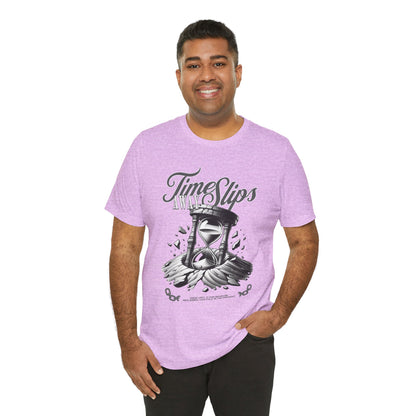 Time Slips Hourglass T‑Shirt — Vintage Black & White Graphic Tee