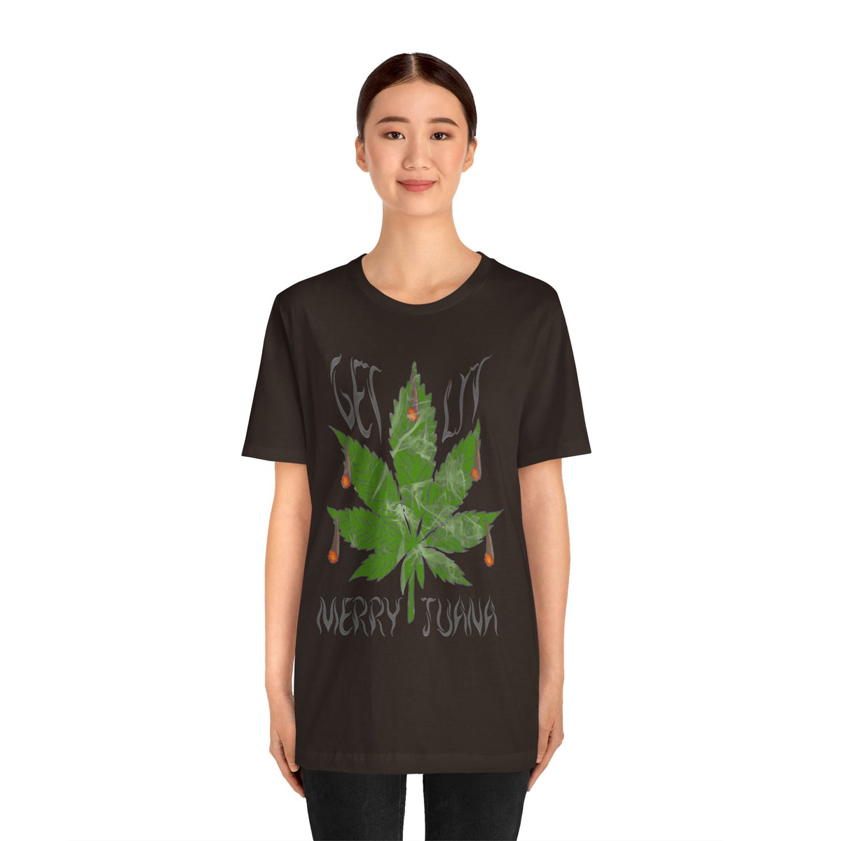 Merry Tijuana Cannabis Leaf Tee — 'Get Lit' Holiday Marijuana T-Shirt
