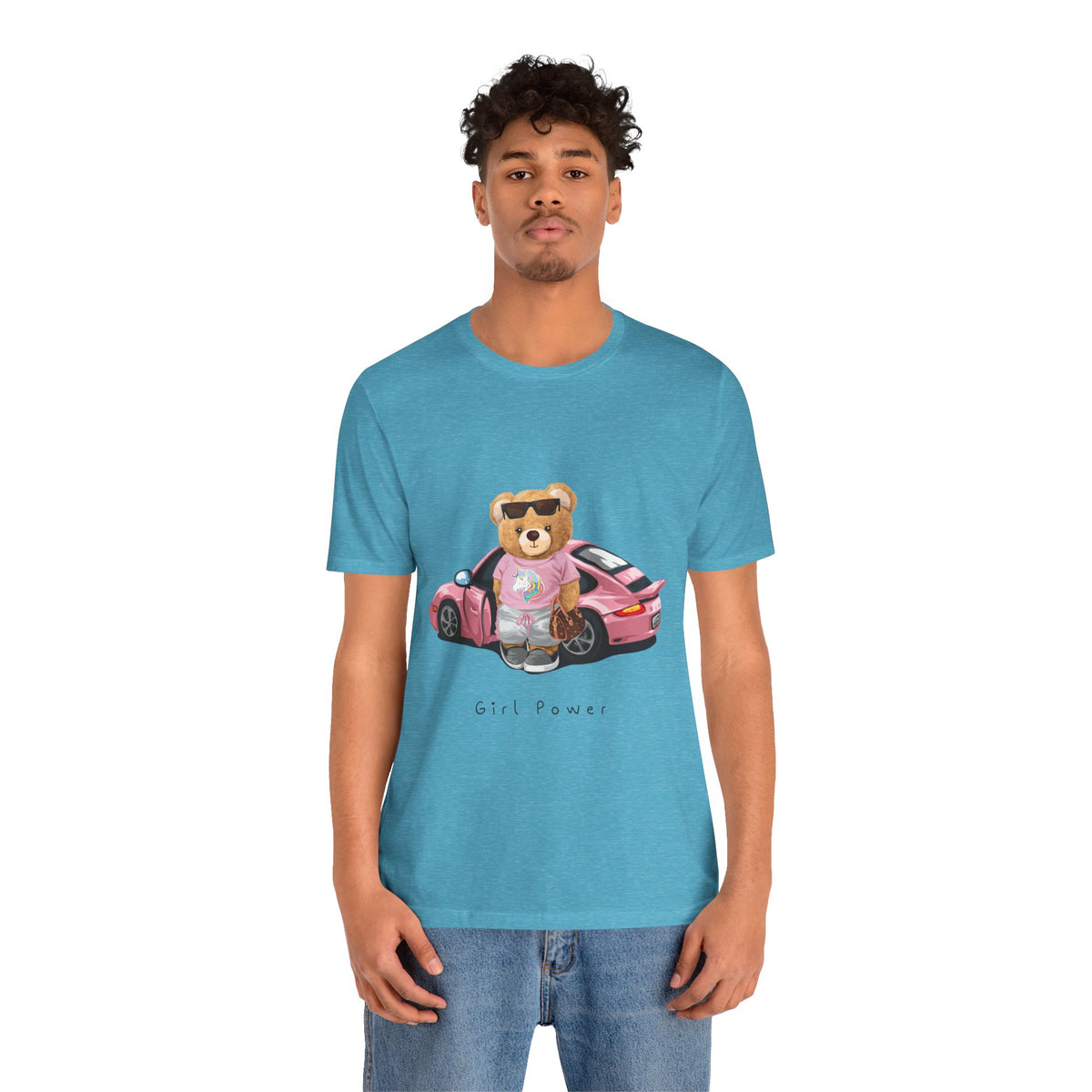 Girl Power Bear Tee — Cute Pink Car Teddy Graphic T-Shirt