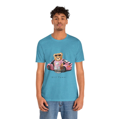Girl Power Bear Tee — Cute Pink Car Teddy Graphic T-Shirt