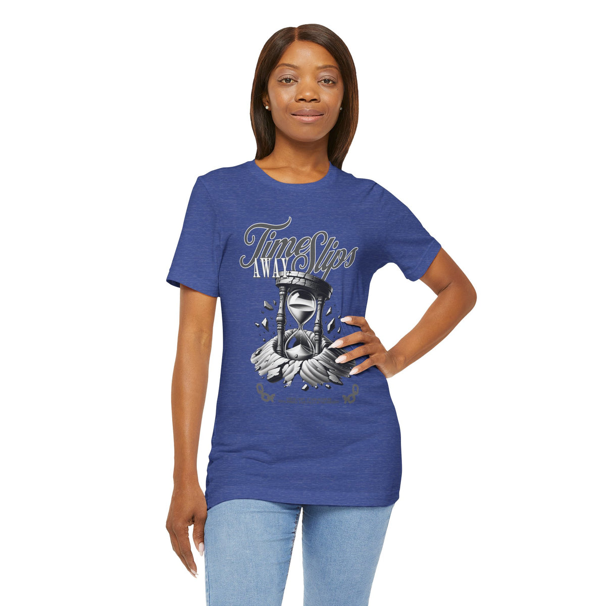 Time Slips Hourglass T‑Shirt — Vintage Black & White Graphic Tee