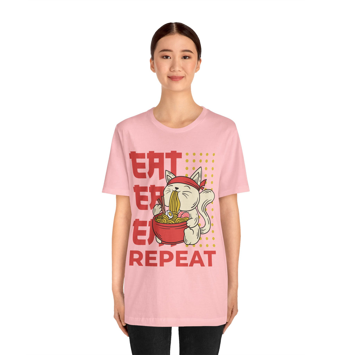 Ramen Cat Tee — "Eat Sleep Repeat" Cute Noodle Lover T-Shirt