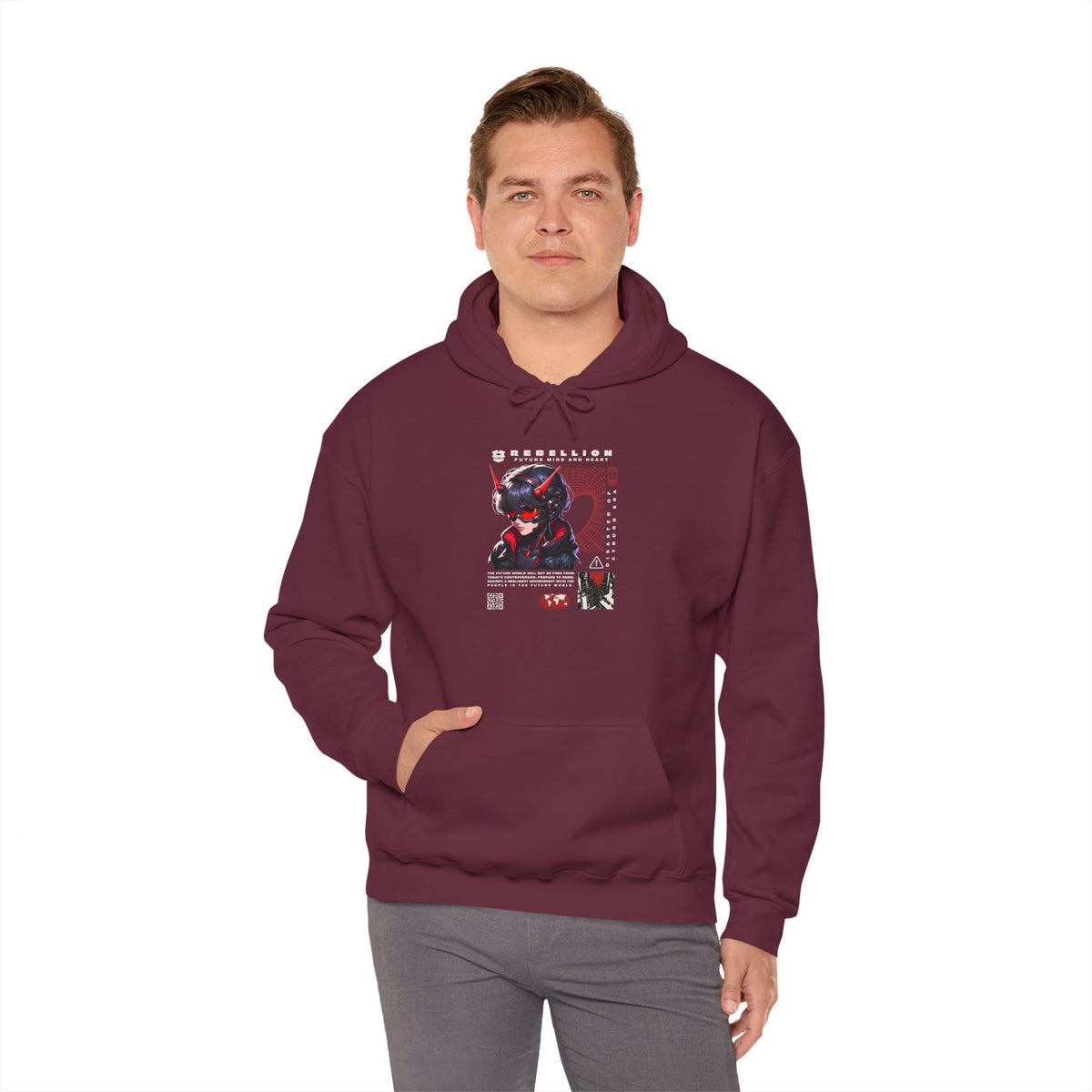 Cyber Samurai Hoodie — Futuristic Red Oni Graphic Pullover