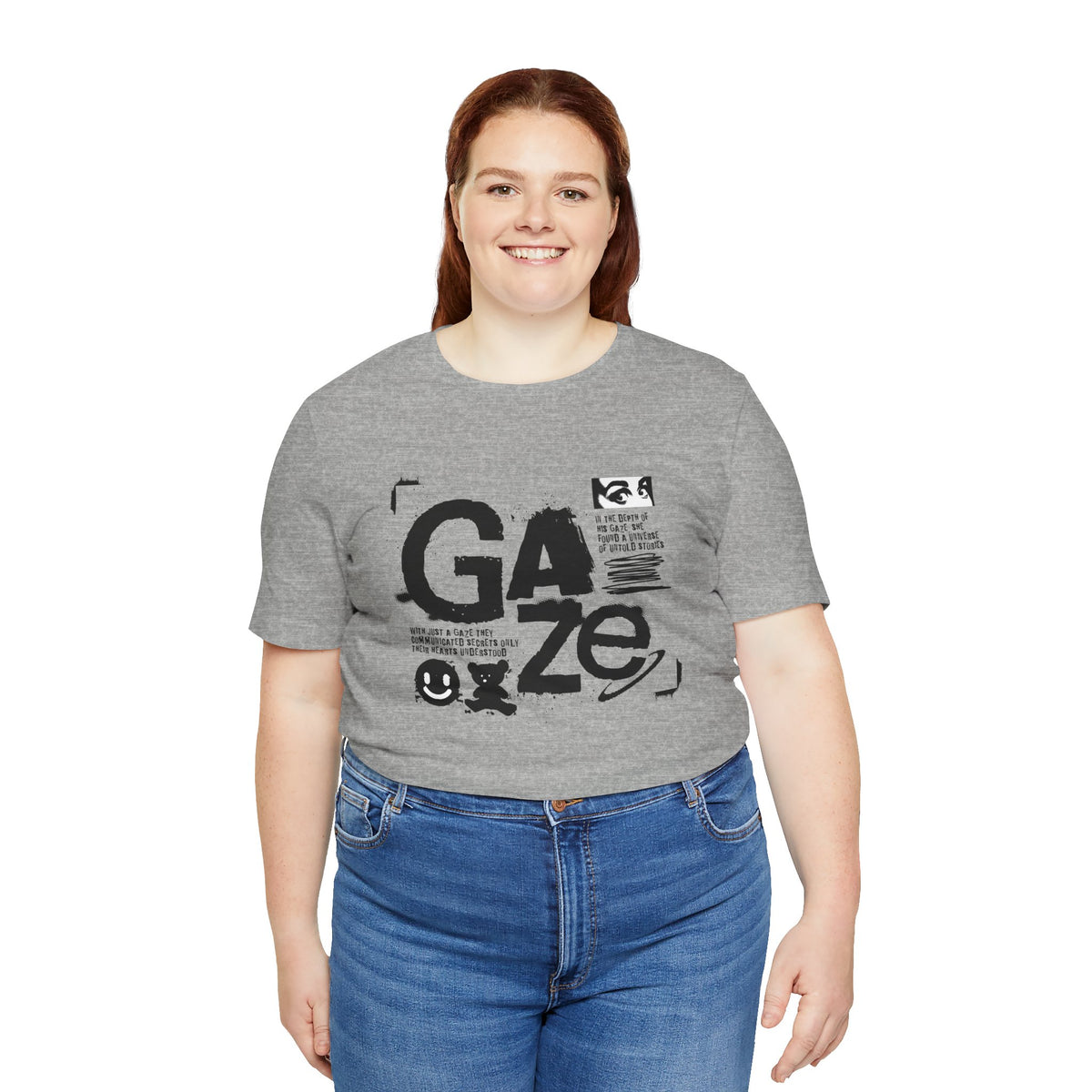 Gaze Typography Graphic Tee — Abstract Monochrome Text Art T-Shirt