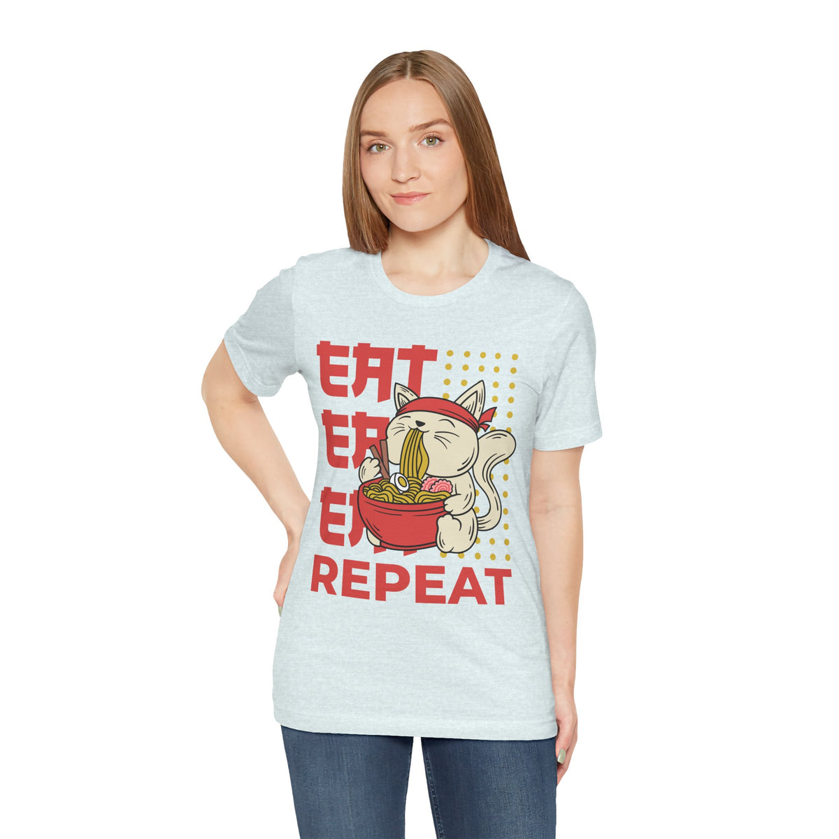 Ramen Cat Tee — "Eat Sleep Repeat" Cute Noodle Lover T-Shirt